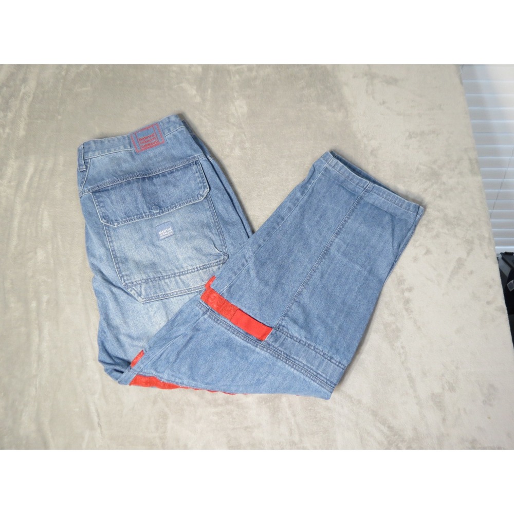 Vintage Marithe Francois Girbaud Jeans Mens 44 Blue Red Strap Shuttle Baggy